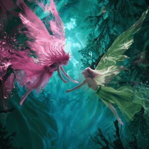 Diamond Painting Roze en groene fee voorbeeldafbeelding van het volledige ontwerp