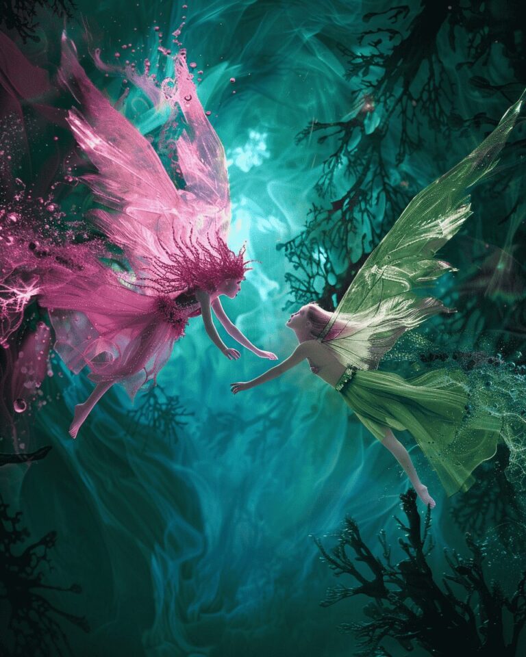 Diamond Painting Roze en groene fee voorbeeldafbeelding van het volledige ontwerp