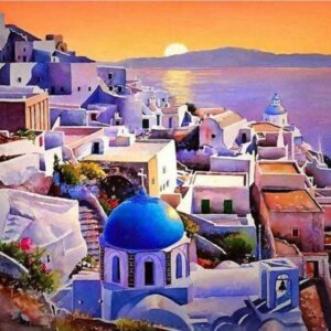 Diamond Painting Santorini voorbeeldafbeelding van het volledige ontwerp