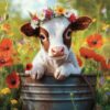 Diamond Painting Schattig kalfje in de emmer voorbeeldafbeelding van het volledige ontwerp