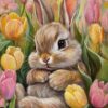Diamond Painting Schattig konijn liggend in tulpen voorbeeldafbeelding van het volledige ontwerp