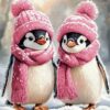 Diamond Painting Schattige Pinguïns in de sneeuw voorbeeldafbeelding van het volledige ontwerp