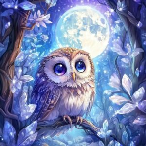 Diamond Painting Schattige Uil voorbeeldafbeelding van het volledige ontwerp