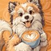 Diamond Painting Schattige hond met koffie voorbeeldafbeelding van het volledige ontwerp