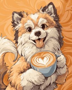 Diamond Painting – Schattige hond met koffie