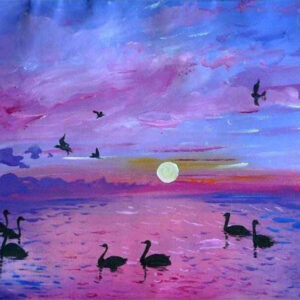 Diamond Painting Schilderij Meer Zwanen voorbeeldafbeelding van het volledige ontwerp