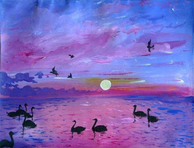 Diamond Painting Schilderij Meer Zwanen voorbeeldafbeelding van het volledige ontwerp
