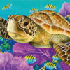 Diamond Painting - Zeeschildpad bij koraalrif voorbeeldafbeelding van het volledige ontwerp