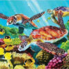 Diamond Painting Schildpad Met Vissen voorbeeldafbeelding van het volledige ontwerp