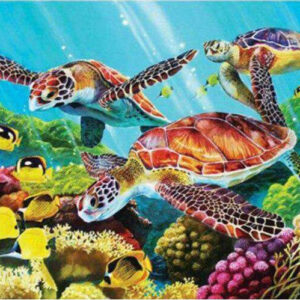Diamond Painting Schildpad Met Vissen voorbeeldafbeelding van het volledige ontwerp