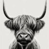 Diamond Painting - Schotse Hooglander potloodtekening voorbeeldafbeelding van het volledige ontwerp