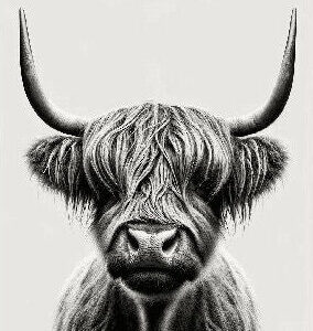 Diamond Painting - Schotse Hooglander potloodtekening voorbeeldafbeelding van het volledige ontwerp
