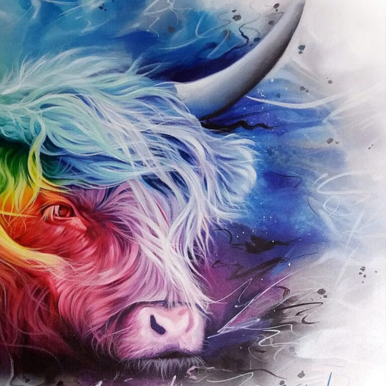 Diamond Painting - Kleurrijke Schotse Hooglander voorbeeldafbeelding van het volledige ontwerp
