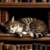 Diamond Painting Slapende Kat In Boekenkast voorbeeldafbeelding van het volledige ontwerp