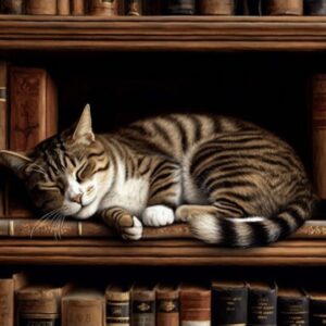 Diamond Painting Slapende Kat In Boekenkast voorbeeldafbeelding van het volledige ontwerp