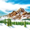 Diamond Painting - Besneeuwde bergtoppen met dennen voorbeeldafbeelding van het volledige ontwerp