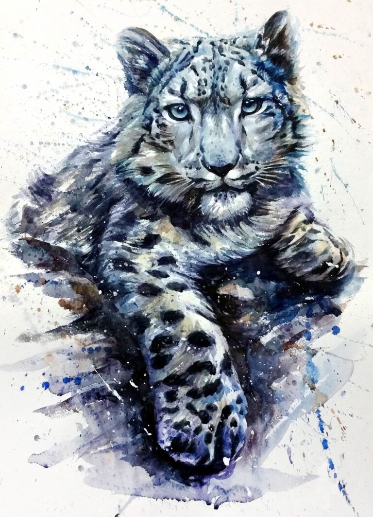 Diamond Painting Sneeuwluipaard Wit voorbeeldafbeelding van het volledige ontwerp