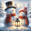 Diamond Painting Sneeuwpop Koppel voorbeeldafbeelding van het volledige ontwerp
