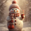 Diamond Painting Sneeuwpop met warme drank voorbeeldafbeelding van het volledige ontwerp