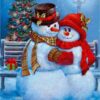 Diamond Painting - Sneeuwpoppen bij kerstboom voorbeeldafbeelding van het volledige ontwerp