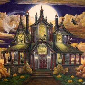 Diamond Painting Spookhuis Halloween voorbeeldafbeelding van het volledige ontwerp