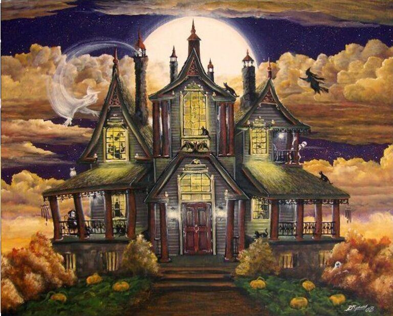 Diamond Painting Spookhuis Halloween voorbeeldafbeelding van het volledige ontwerp