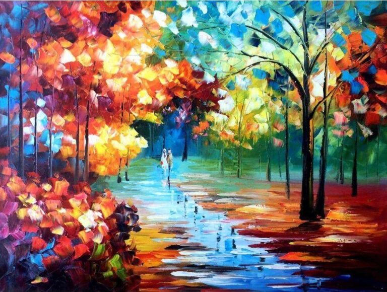 Diamond Painting Stel In parkje voorbeeldafbeelding van het volledige ontwerp