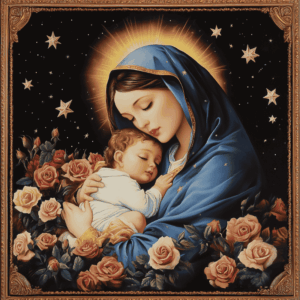 Diamond Painting Sterrennacht Maria voorbeeldafbeelding van het volledige ontwerp