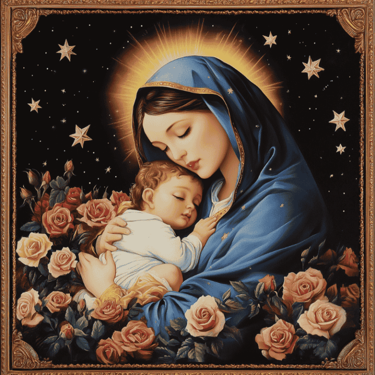 Diamond Painting Sterrennacht Maria voorbeeldafbeelding van het volledige ontwerp