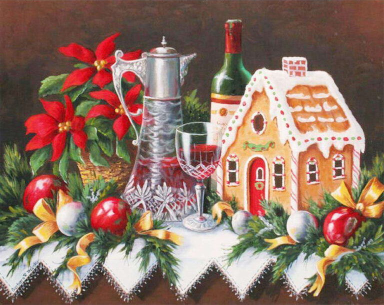 Diamond Painting Stilleven Kerst voorbeeldafbeelding van het volledige ontwerp