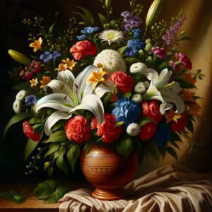 Diamond Painting Stilleven van Jan Huysum voorbeeldafbeelding van het volledige ontwerp