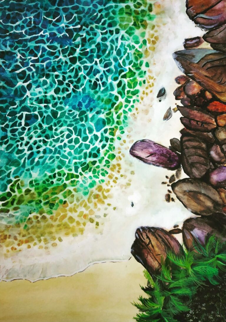 Diamond Painting Strand En Rotsen voorbeeldafbeelding van het volledige ontwerp