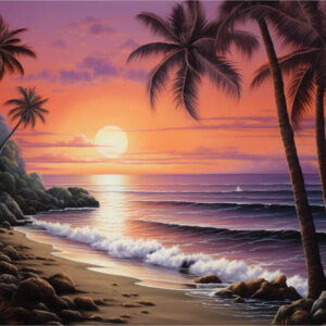Diamond Painting Strand met palmbomen voorbeeldafbeelding van het volledige ontwerp