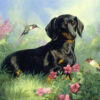 Diamond Painting Teckels Met Vogels voorbeeldafbeelding van het volledige ontwerp