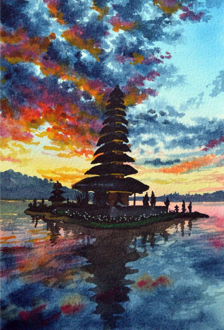 Diamond Painting Tempel In Eiland voorbeeldafbeelding van het volledige ontwerp