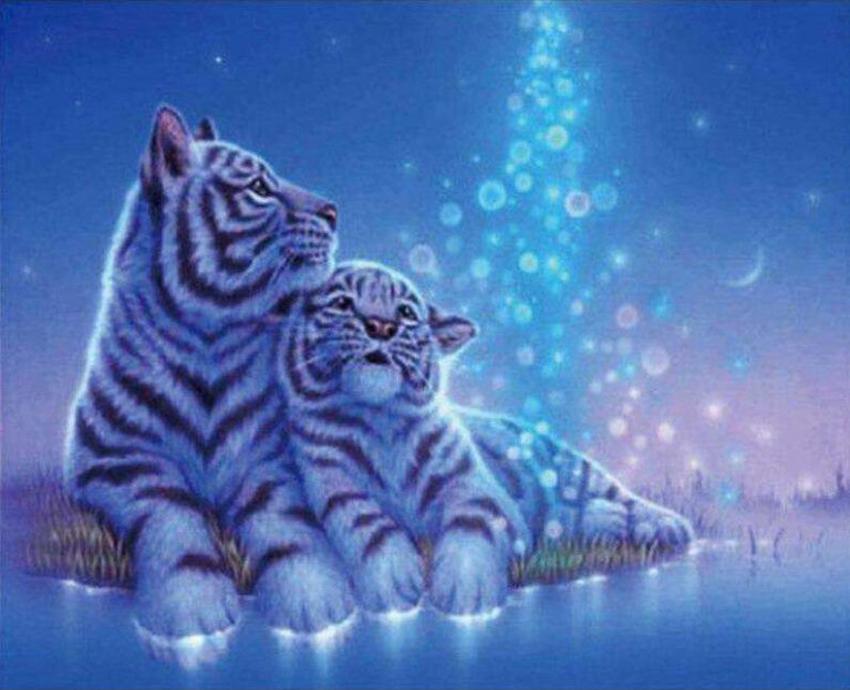 Diamond Painting Tijger Met Kleintje voorbeeldafbeelding van het volledige ontwerp
