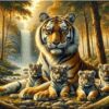Diamond Painting Tijger Met Kleintjes voorbeeldafbeelding van het volledige ontwerp