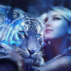 Diamond Painting Tijger Met Vrouw voorbeeldafbeelding van het volledige ontwerp