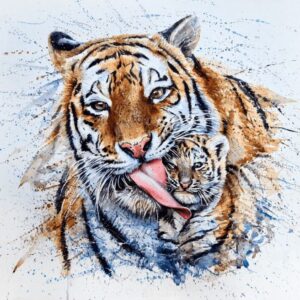 Diamond Painting Tijger Met Welp voorbeeldafbeelding van het volledige ontwerp