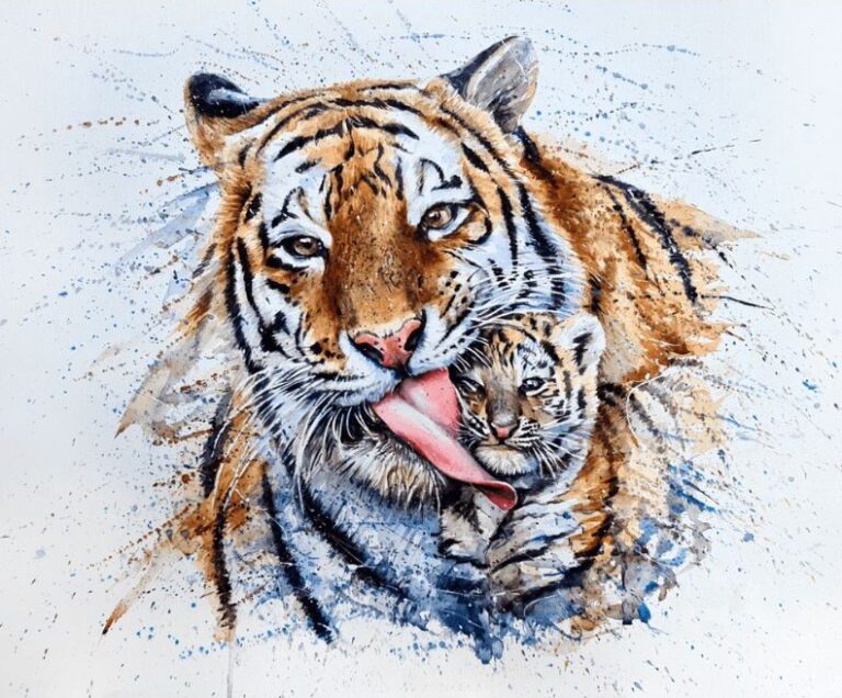 Diamond Painting Tijger Met Welp voorbeeldafbeelding van het volledige ontwerp