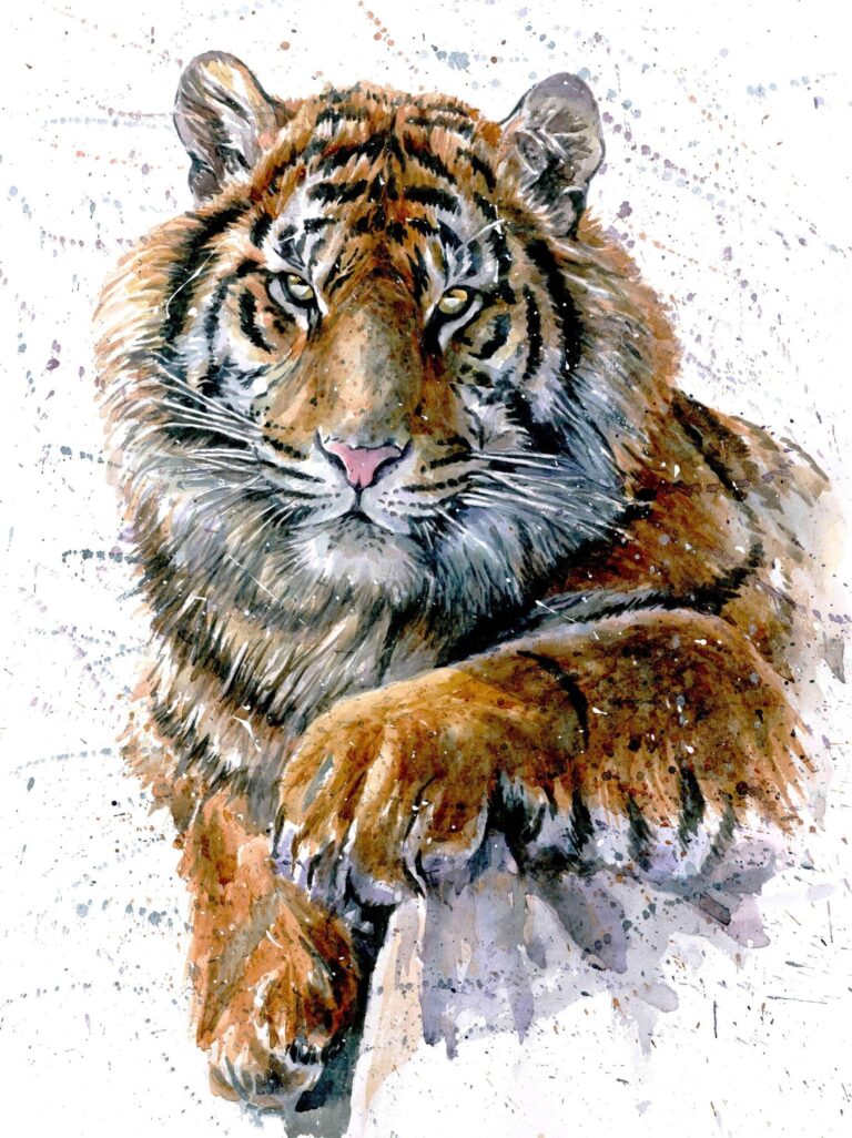 Diamond Painting Tijger Waterverf voorbeeldafbeelding van het volledige ontwerp
