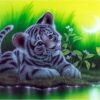 Diamond Painting Tijger Welpje Maan voorbeeldafbeelding van het volledige ontwerp