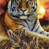 Diamond Painting Tijger Welpjes Zonsondergang voorbeeldafbeelding van het volledige ontwerp