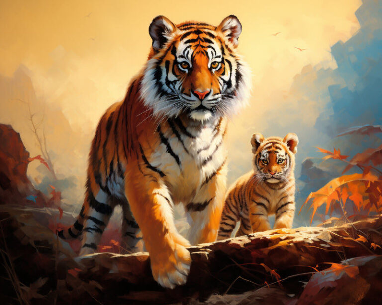 Diamond Painting Tijgers in het wild voorbeeldafbeelding van het volledige ontwerp
