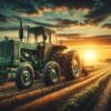 Diamond Painting Tractor bij zonsondergang voorbeeldafbeelding van het volledige ontwerp