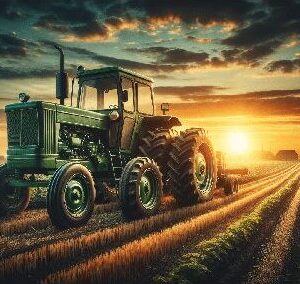 Diamond Painting Tractor bij zonsondergang voorbeeldafbeelding van het volledige ontwerp