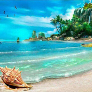 Diamond Painting Tropisch Strand voorbeeldafbeelding van het volledige ontwerp