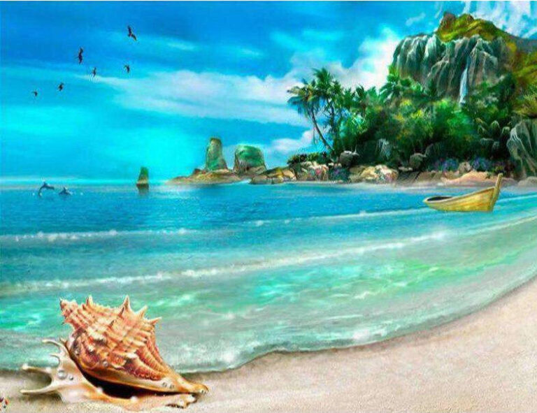 Diamond Painting Tropisch Strand voorbeeldafbeelding van het volledige ontwerp