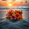 Diamond Painting Tropische Bloemenhart op Strand voorbeeldafbeelding van het volledige ontwerp