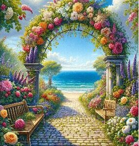 Diamond Painting Tuinpad voorbeeldafbeelding van het volledige ontwerp